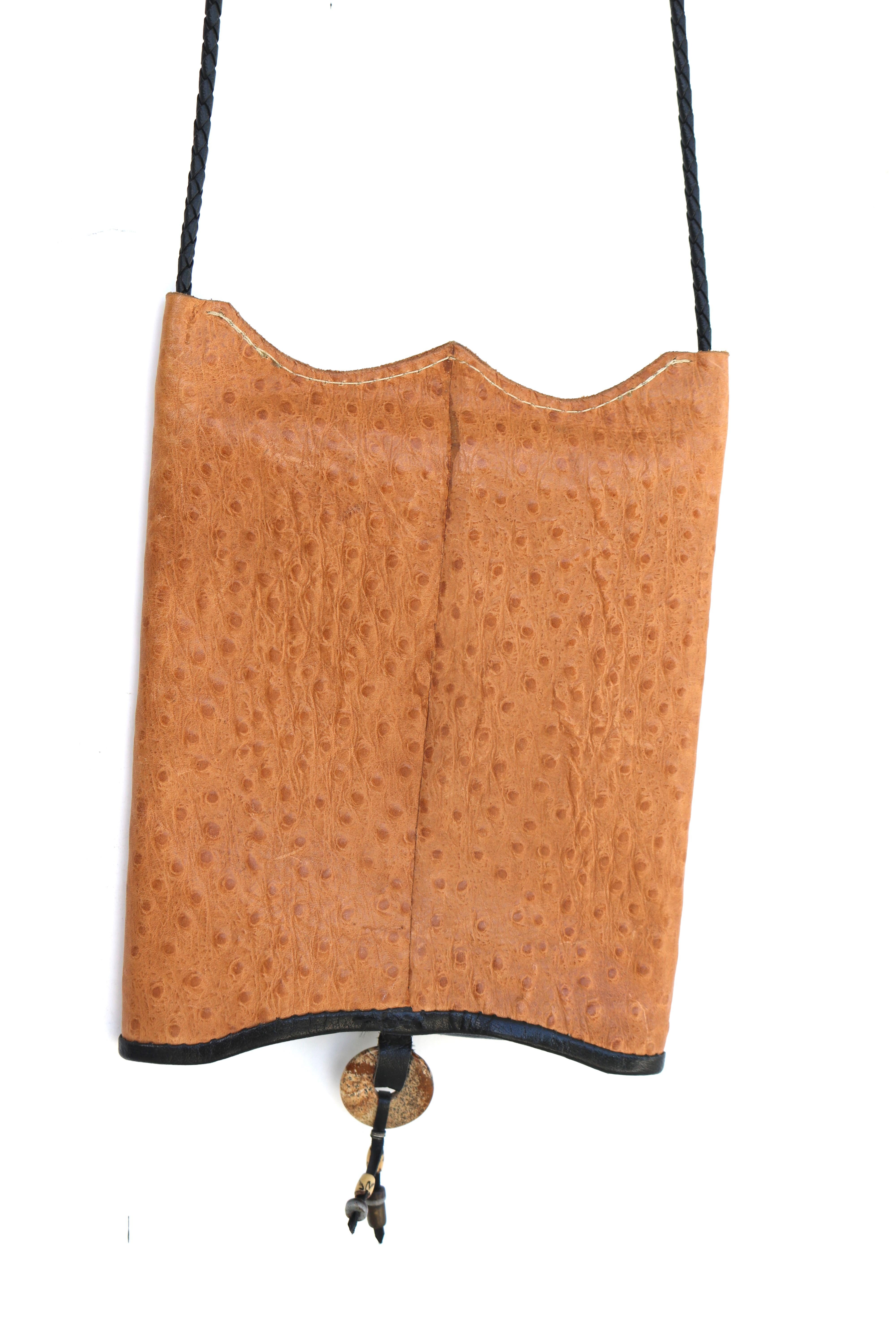 Vintage Ostrich Gem Tassels Crossbody Bag- Lightweight Compact-1970s-Travel Safe For Sale 1