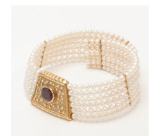 14 K Gold Rhodolite Garnet Cultured Pearl Choker-Art Deco Style