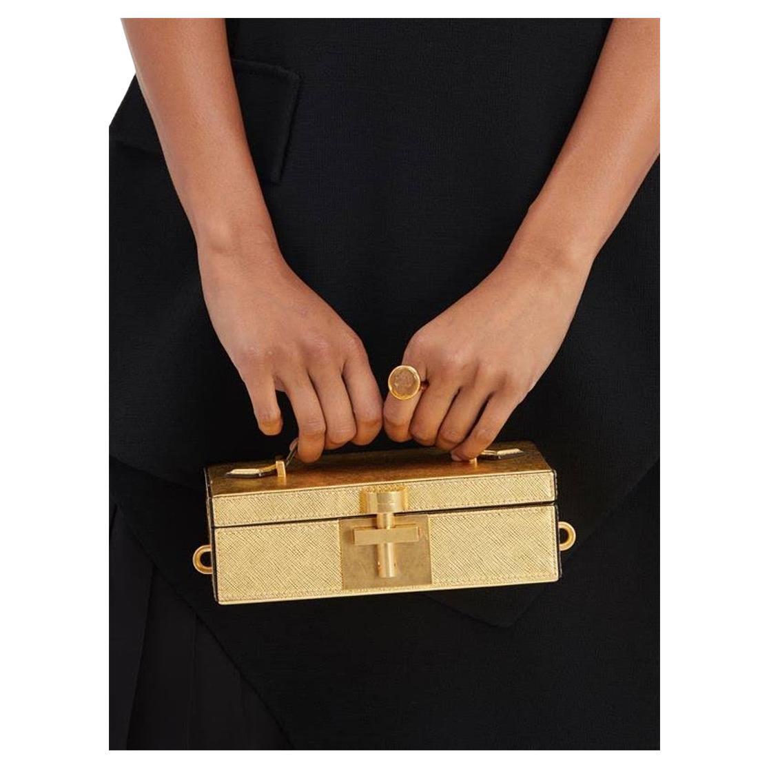 New Rare Oscar De La Renta 2020 Gold Alibi Minaudière Bag With Box & Tags $1890