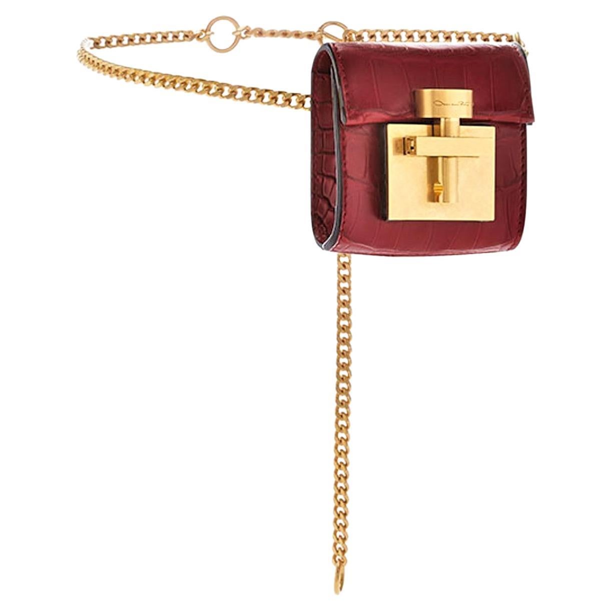 New $4290 Oscar De La Renta Red Alligator Alibi Belt Bag & Cross Body Bag