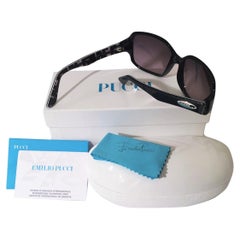 Neu Emilio Pucci Schwarze Logo-Sonnenbrille mit Etui und Schachtel