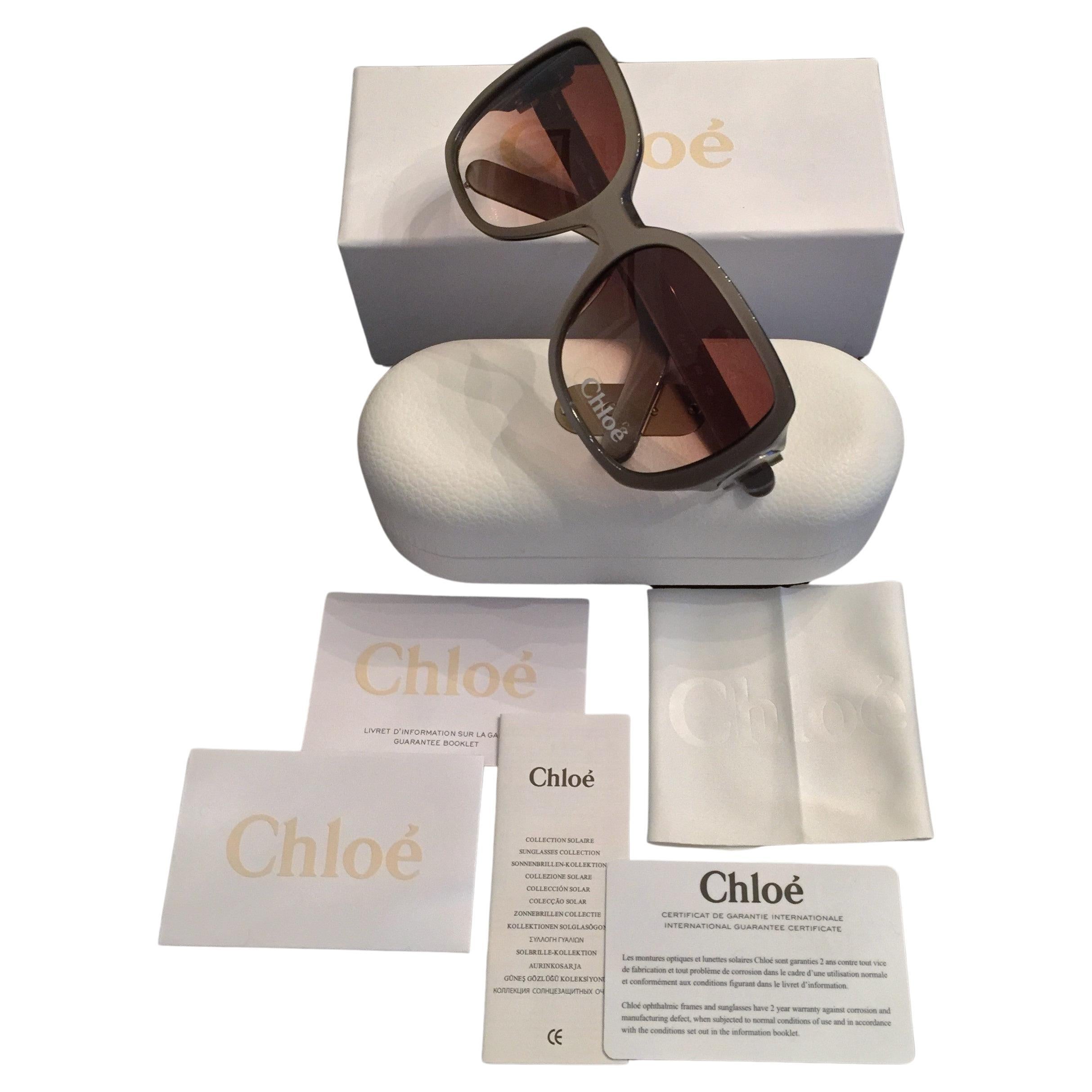 New Chloe Silver Beige Sunglasses With Case & Box
