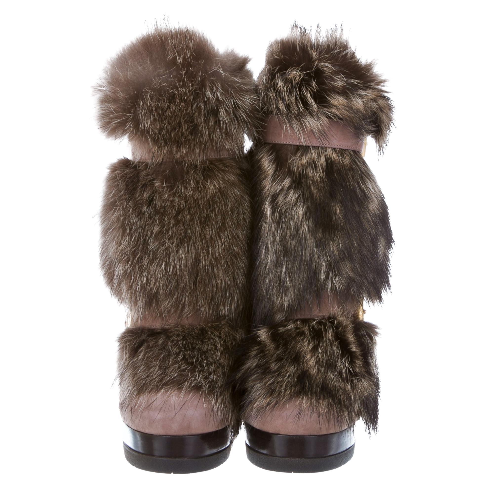 Fendi Plateaustiefel aus Biberpelz und Wildleder mit Stiefeletten Gr. 37