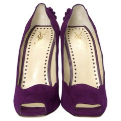 New Yves Saint Laurent YSL Scalloped Suede Heels Pumps Sz 37