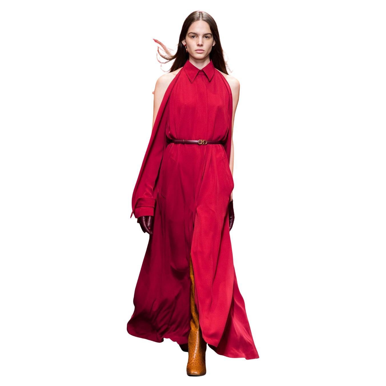 New Rare Salvatore Ferragamo Red Silk Dress F/W 2018  With Tags $3200 Sz 40