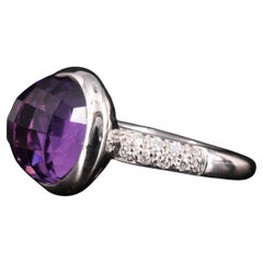 $2125 Stunning 18K UK Assay Mark Gold Sugarloaf Amethyst & Diamond Ring Sz 6