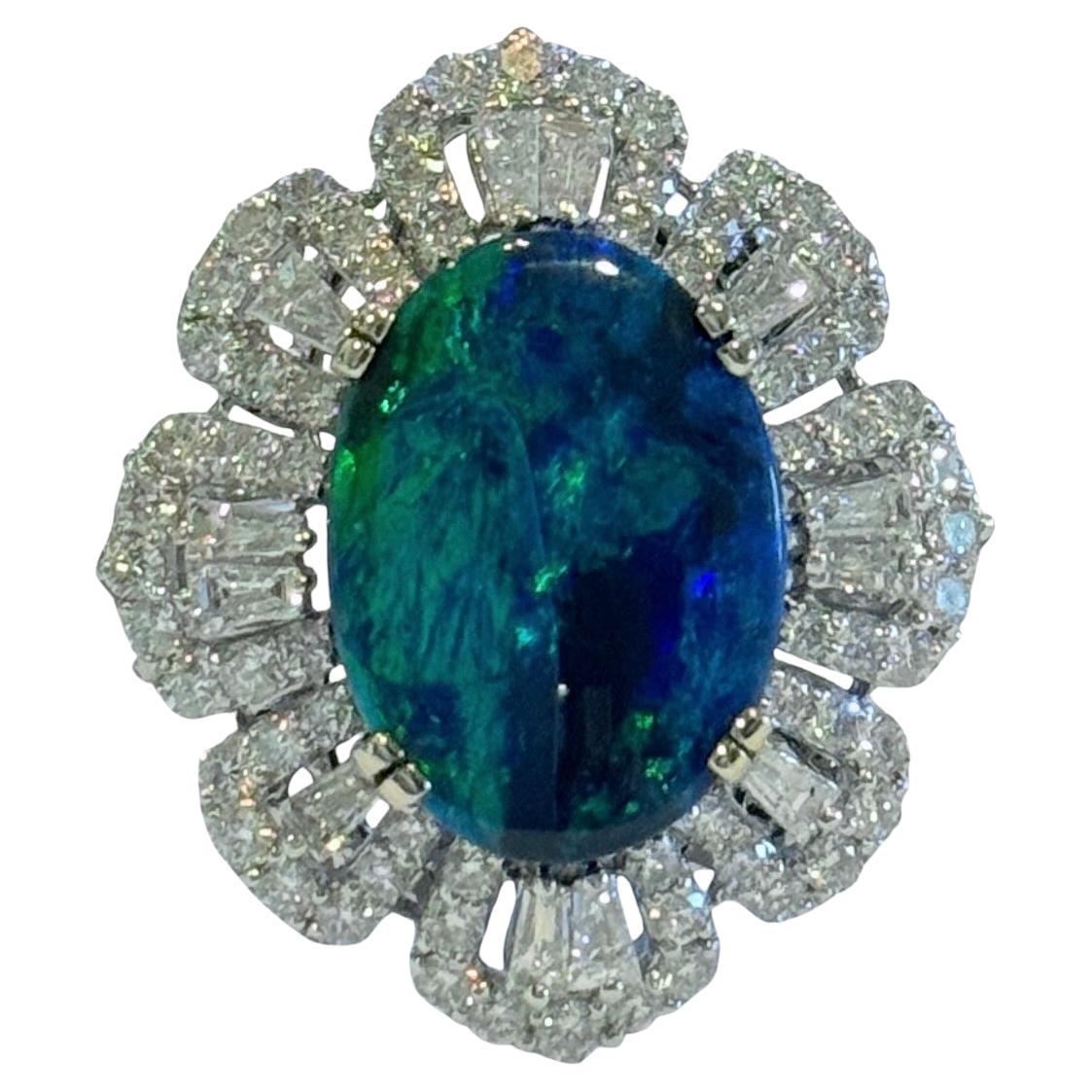 Magnificent GIA 4.63 Natural Black Opal Diamond Estate Ring in 18K White Gold