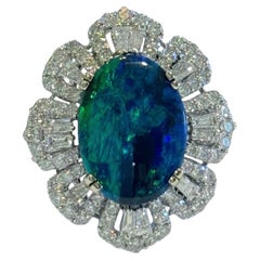 Magnificent GIA 4.63 Natural Black Opal Diamond Estate Ring in 18K White Gold