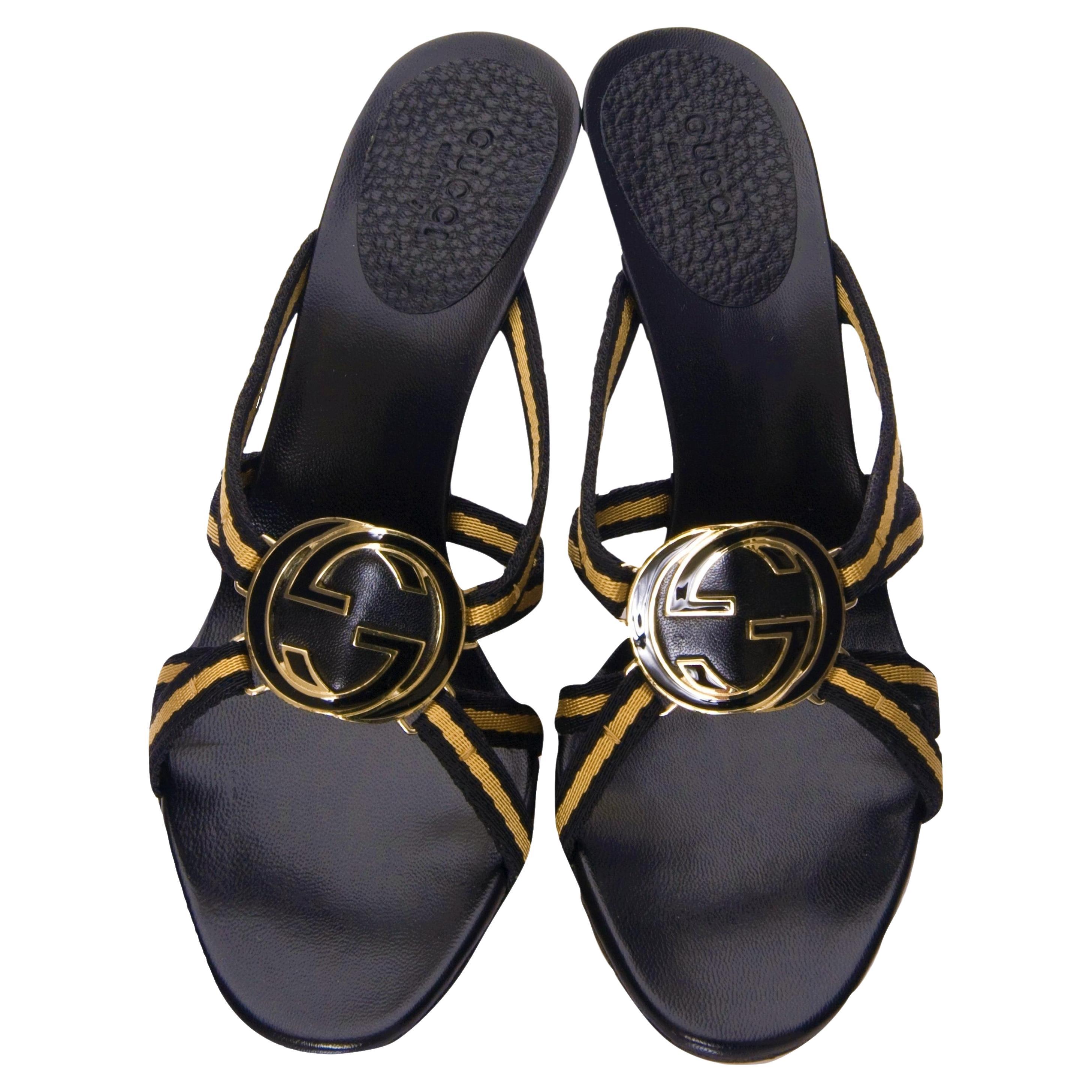New Tom Ford for Gucci GG Logo Canvas Mules Heels Sz 7.5
