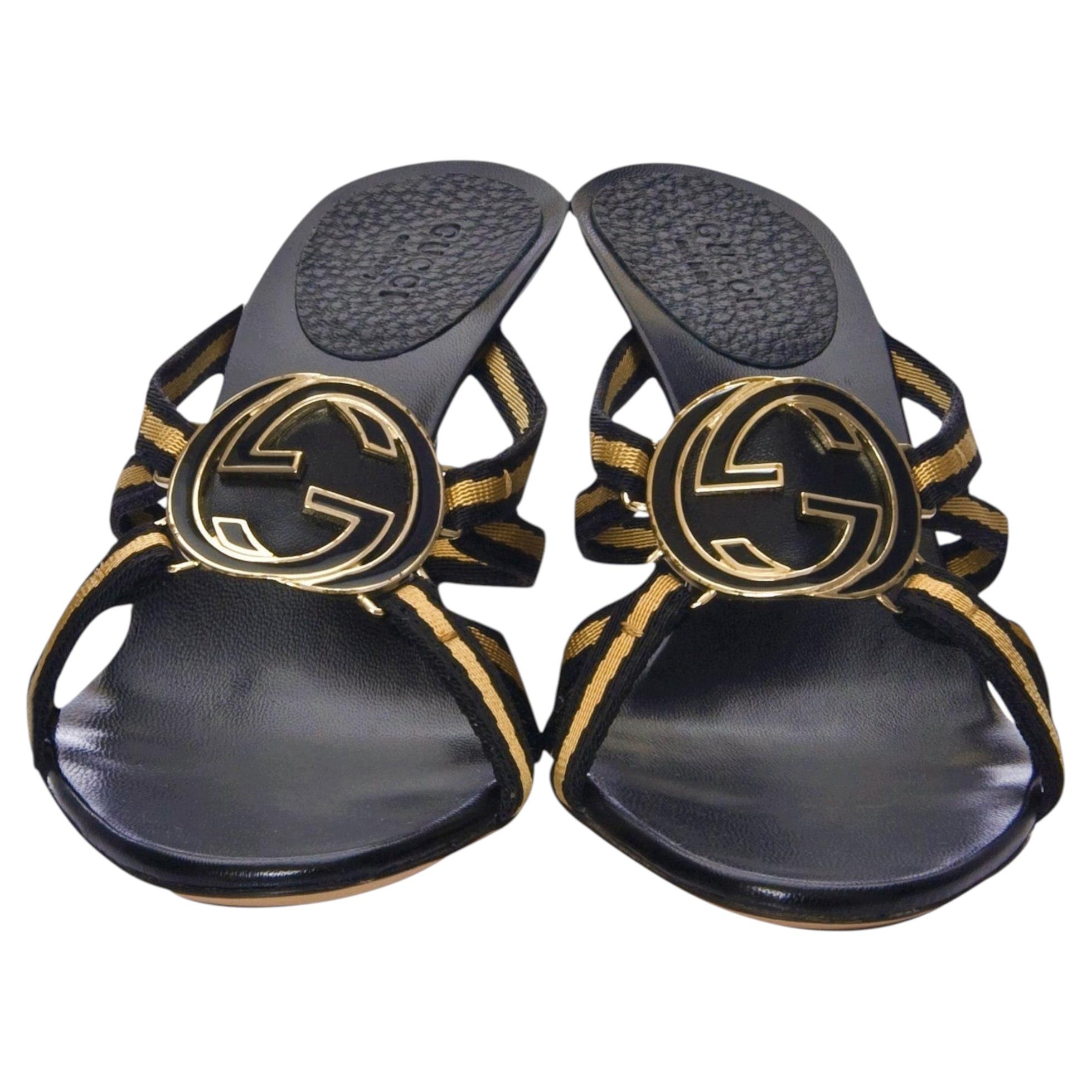 New Tom Ford for Gucci GG Logo Canvas Mules Heels Sz 7.5 For Sale