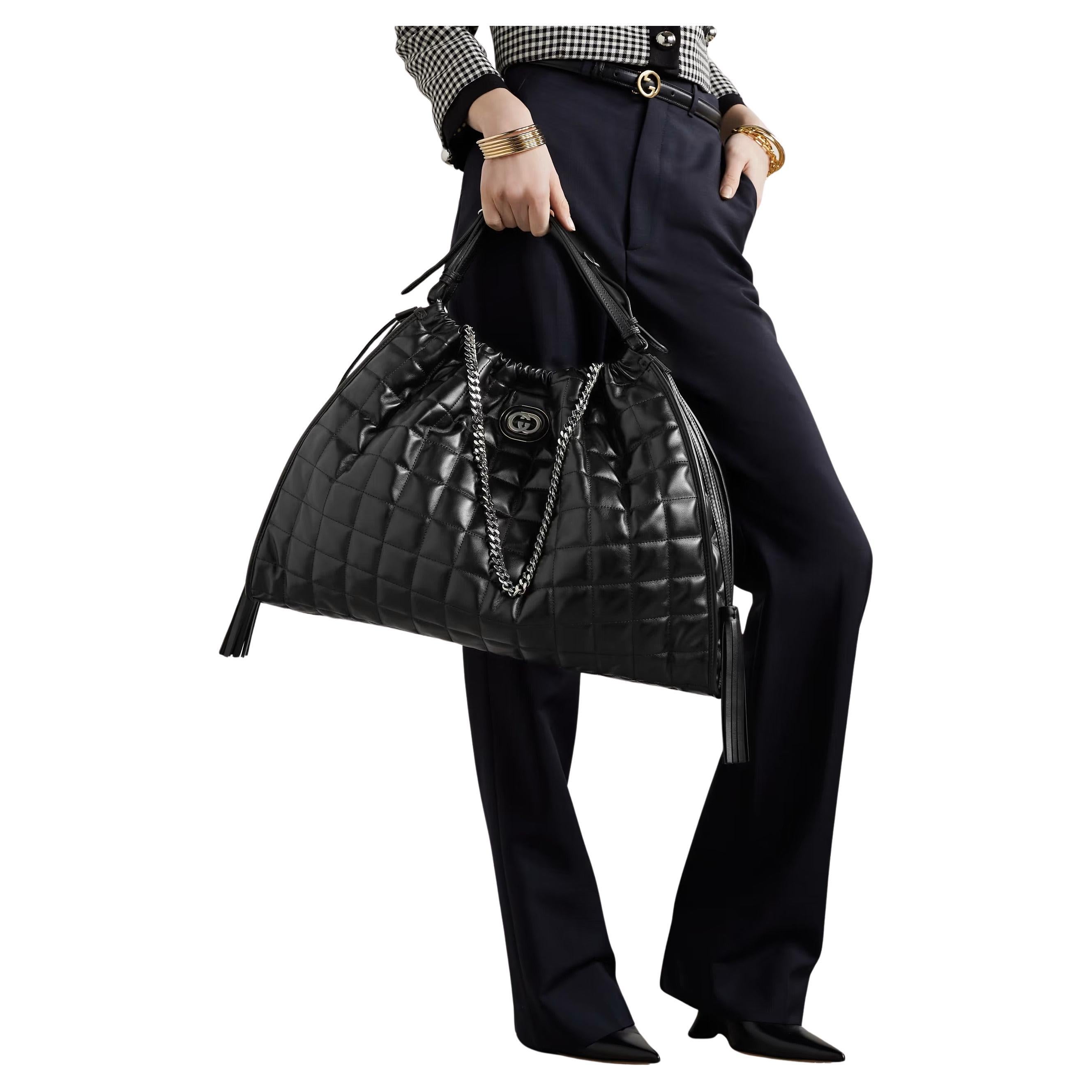 New With Tags $4980 Gucci Deco Leather Quilted Chain Tote Bag