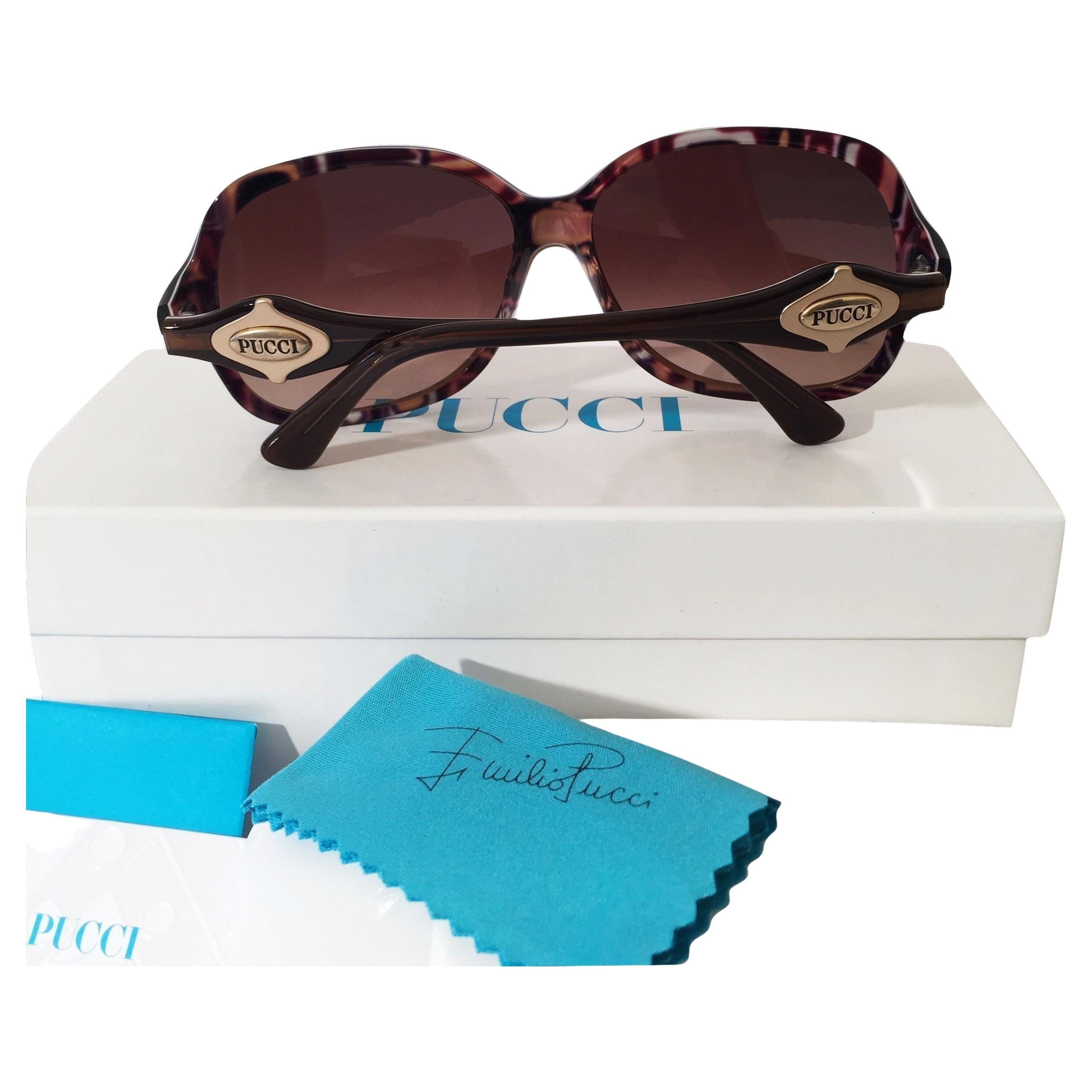 New Emilio Pucci Brown Logo Sunglasses With Case & Box