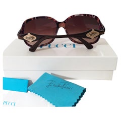 New Emilio Pucci Brown Logo Sunglasses With Case & Box
