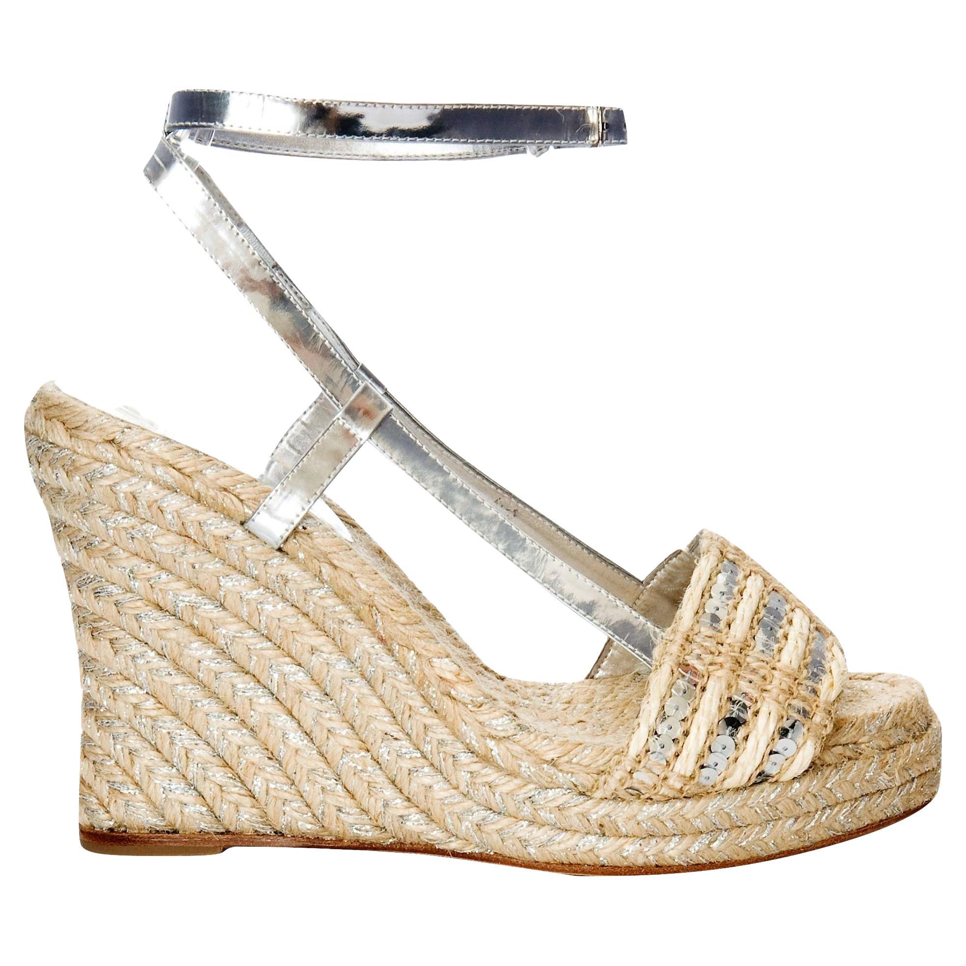 New Kate Spade Spring 2005 Collection Silver & Beige Espadrille Heels Taglia 9 in vendita