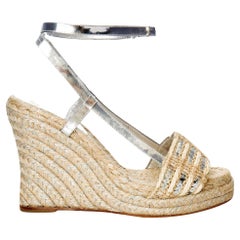 New Kate Spade Spring 2005 Collection Silver & Beige Espadrille Heels Size 9
