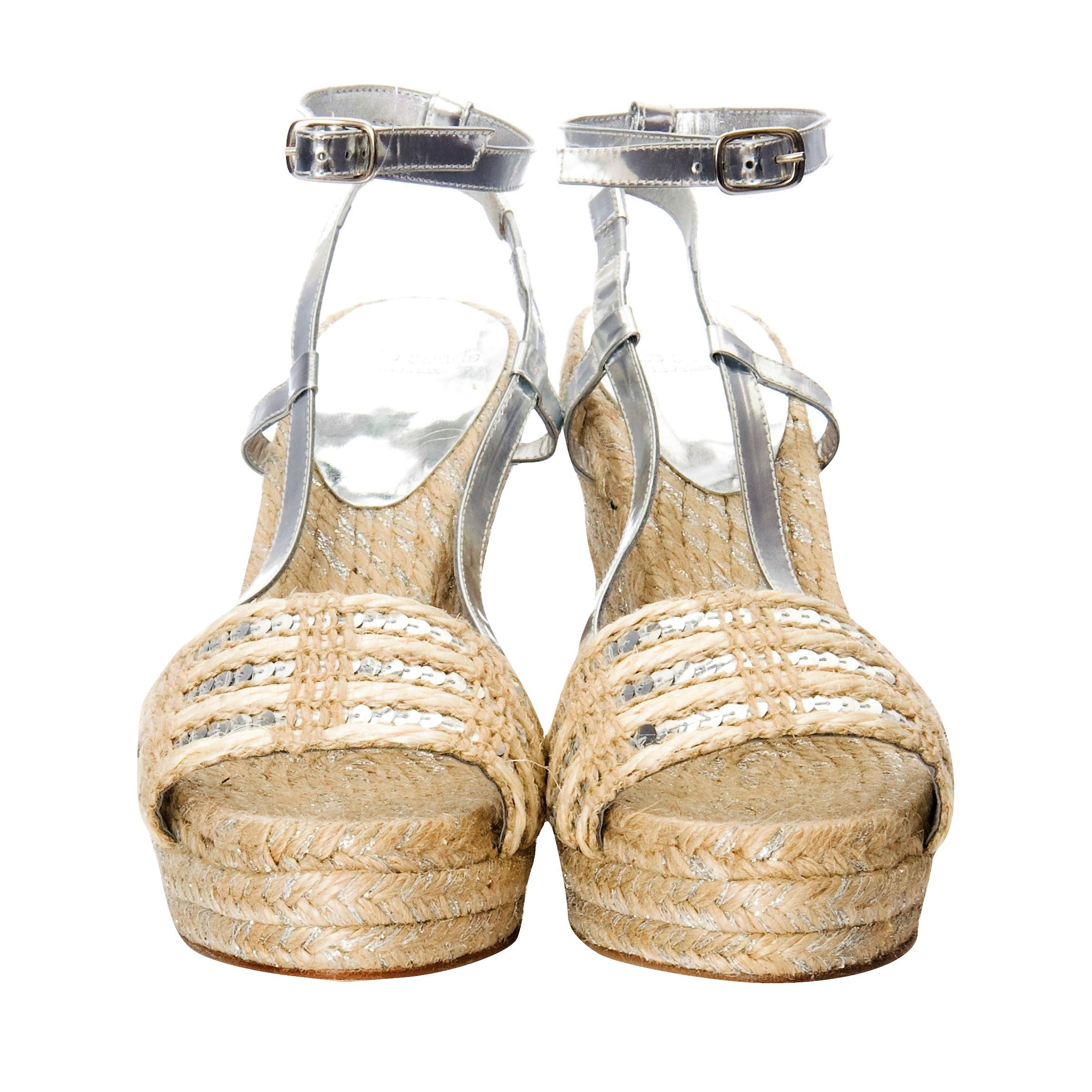 New Kate Spade Spring 2005 Collection Silver & Beige Espadrille Heels Taglia 9 In condizioni Nuovo in vendita a Ashburn, VA
