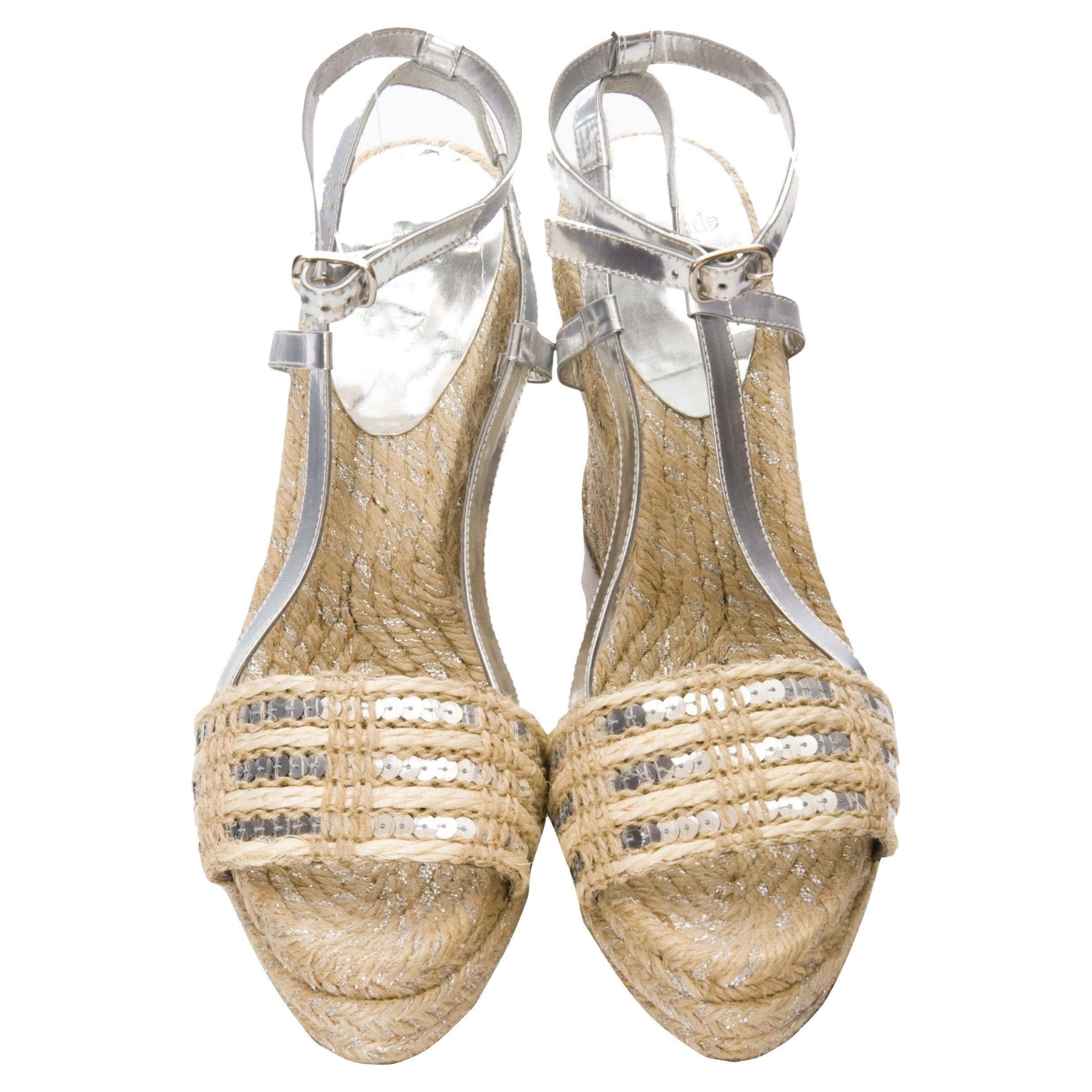 Neu Kate Spade Frühjahr 2005 Collection Silber & Beige Espadrille Heels Größe 9