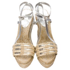 Neu Kate Spade Frühjahr 2005 Collection Silber & Beige Espadrille Heels Größe 9