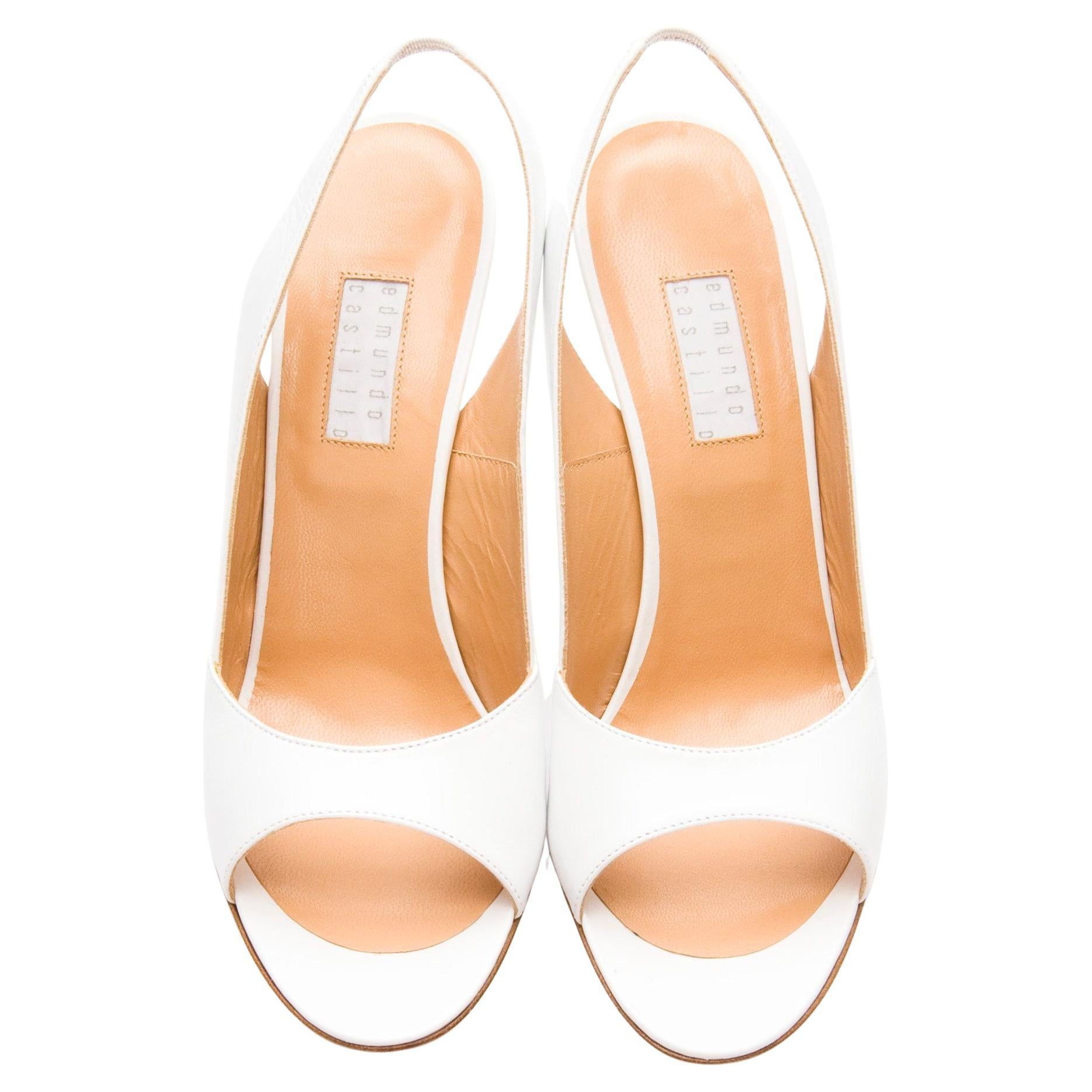 New Edmundo Castillo White Leather Sling Heels Sz 7.5