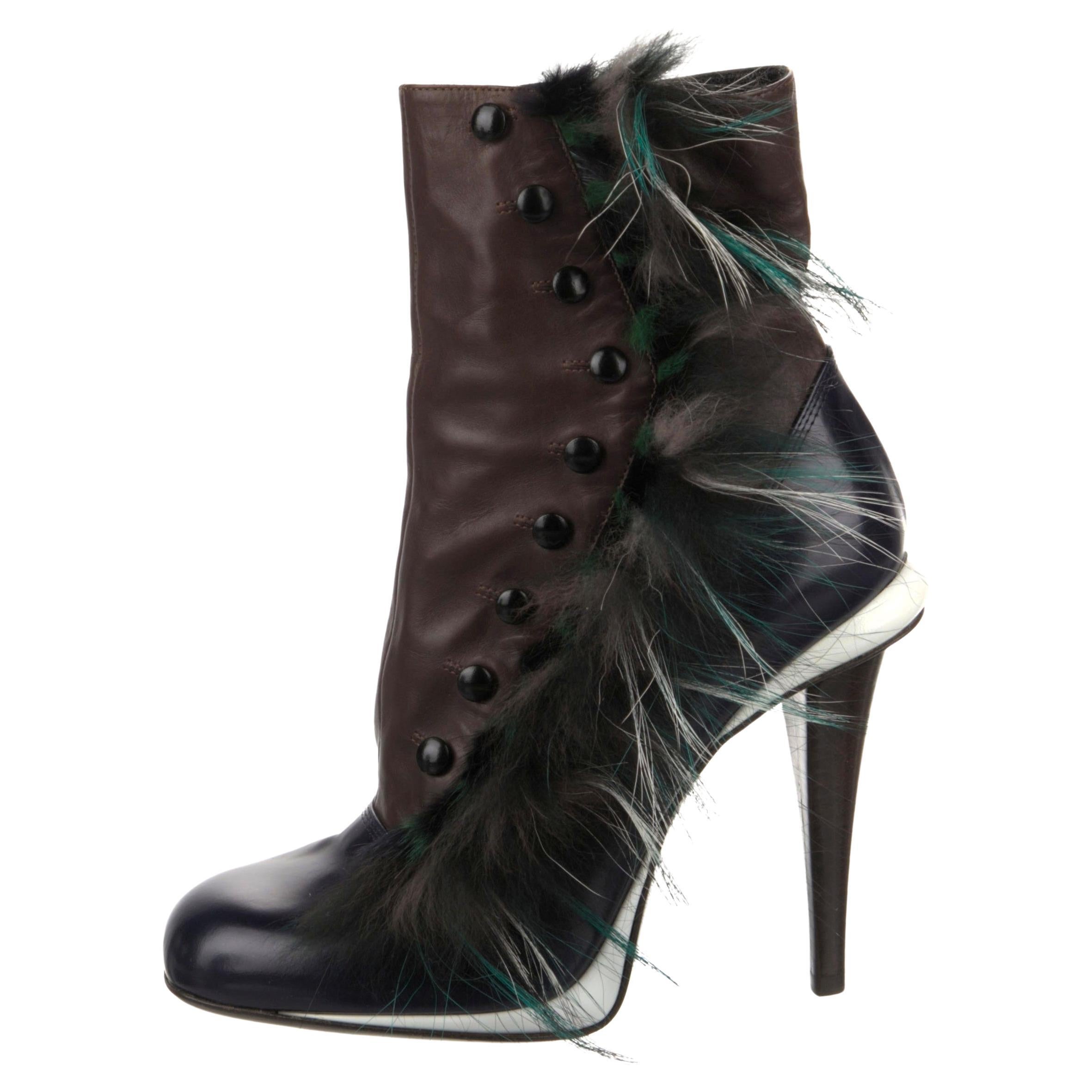 New Karl Lagerfeld's 2012 Fendi Fall Collection Monster Fur Booties Boots Sz 38