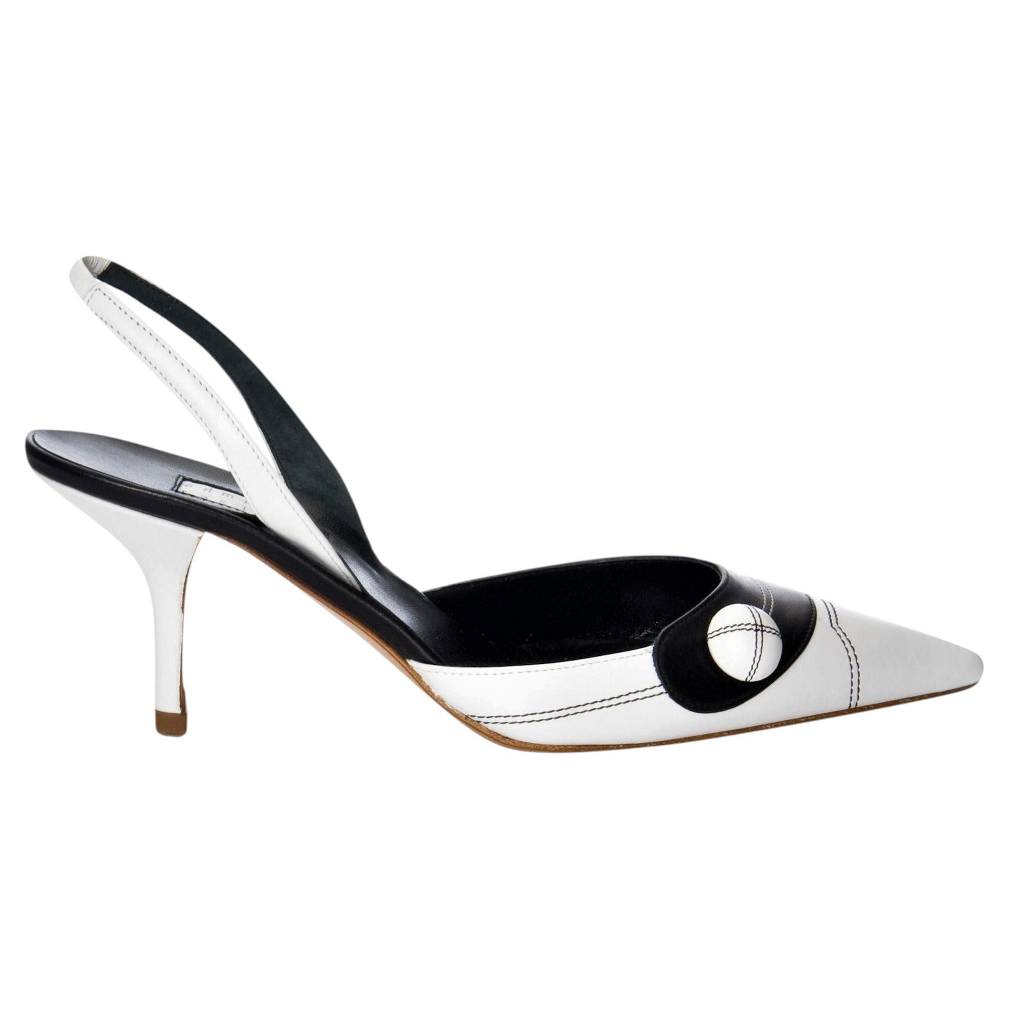 Neu Edmundo Castillo Schwarz & Weiß Leder Slingback Heels Sz 7