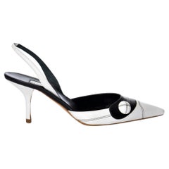 Neu Edmundo Castillo Schwarz & Weiß Leder Slingback Heels Sz 7