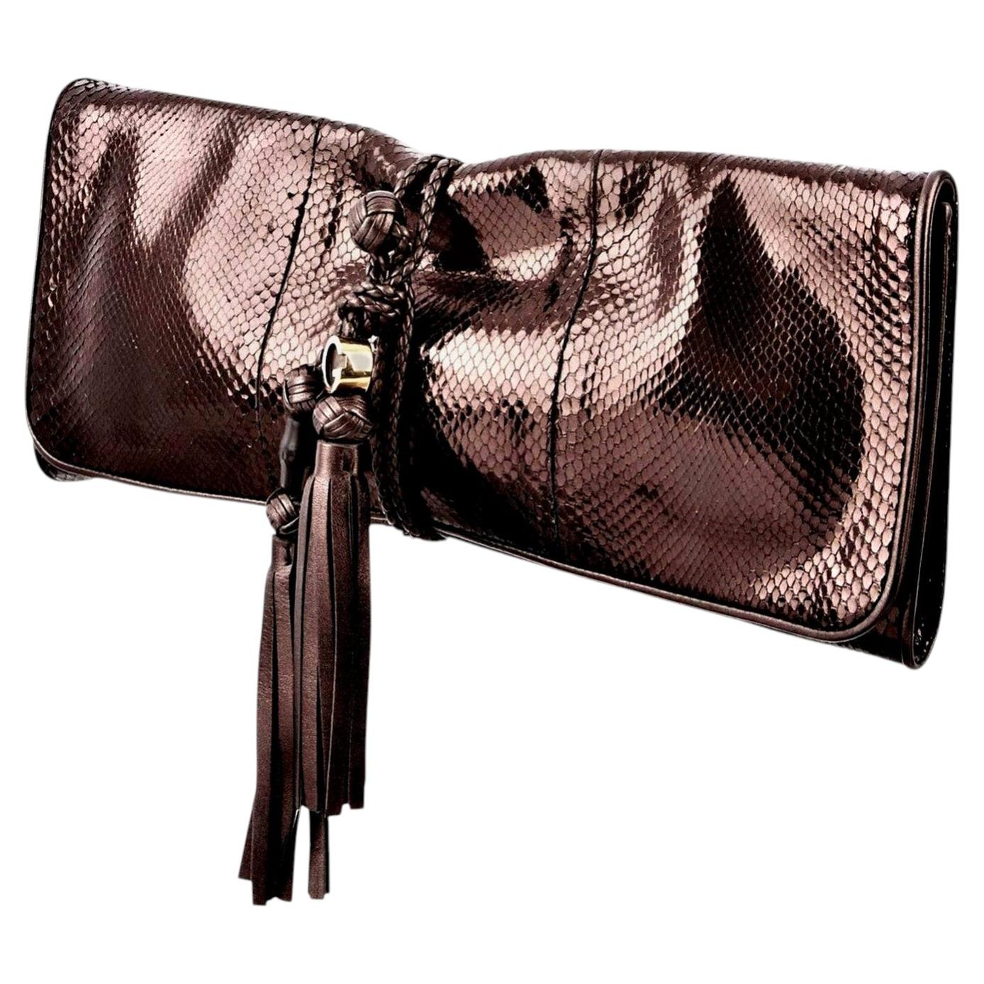 New W Box Gucci Malika Large Python Clutch Bag in Bronze Pewter Spring 2011