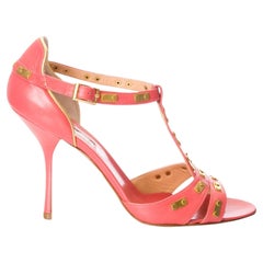Nuevos tacones Edmundo Castillo de piel coral y metal dorado Sz 8.5