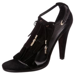 New With Box Gucci Black Suede & Gold Fringe Heels