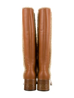 New Gucci Leather and Shearling Aspen Boots Sz 37