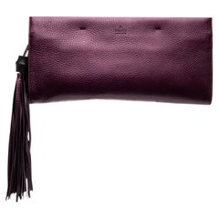New Gucci Nouveau Leather Fringe Bamboo Runway Clutch Bag in Purple $2750
