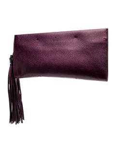 New Gucci Nouveau Leather Fringe Bamboo Runway Clutch Bag in Purple $2750