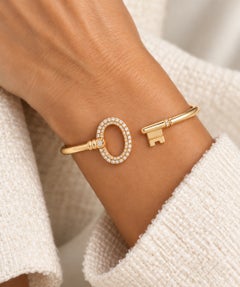 Tiffany & Co. 18K Gold Diamond Lock & Key Open Cuff Bracelet
