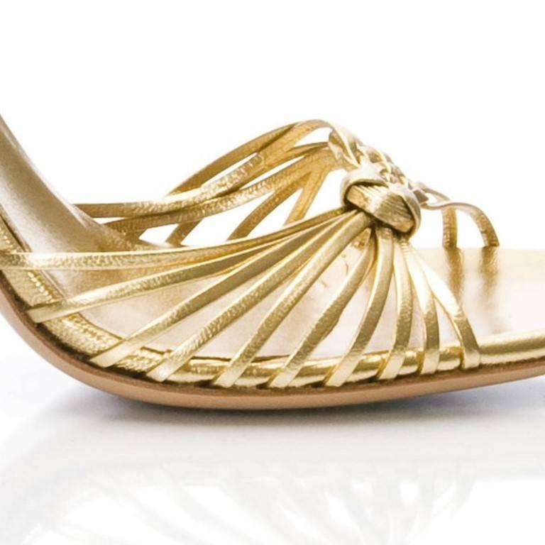 New Gucci Gold Leather Ad Runway Heel Sz Euro 40 4