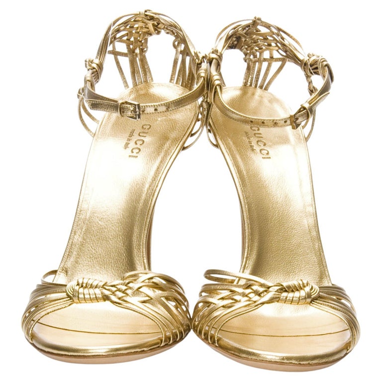 New Gucci Gold Leather Ad Runway Heel Sz Euro 40 For Sale at 1stDibs ...