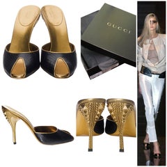New Gucci Runway Python Gold Heeled Mules Sz 9.5