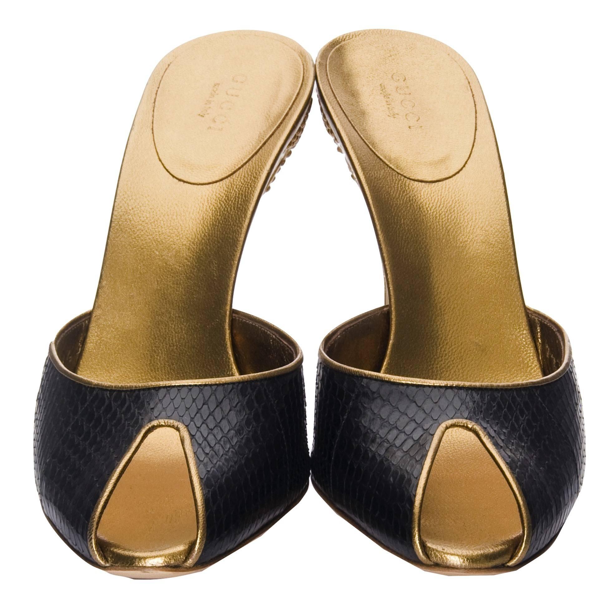 New Gucci Runway Python Gold Heeled Mules Sz 9.5 at 1stDibs | gucci ...