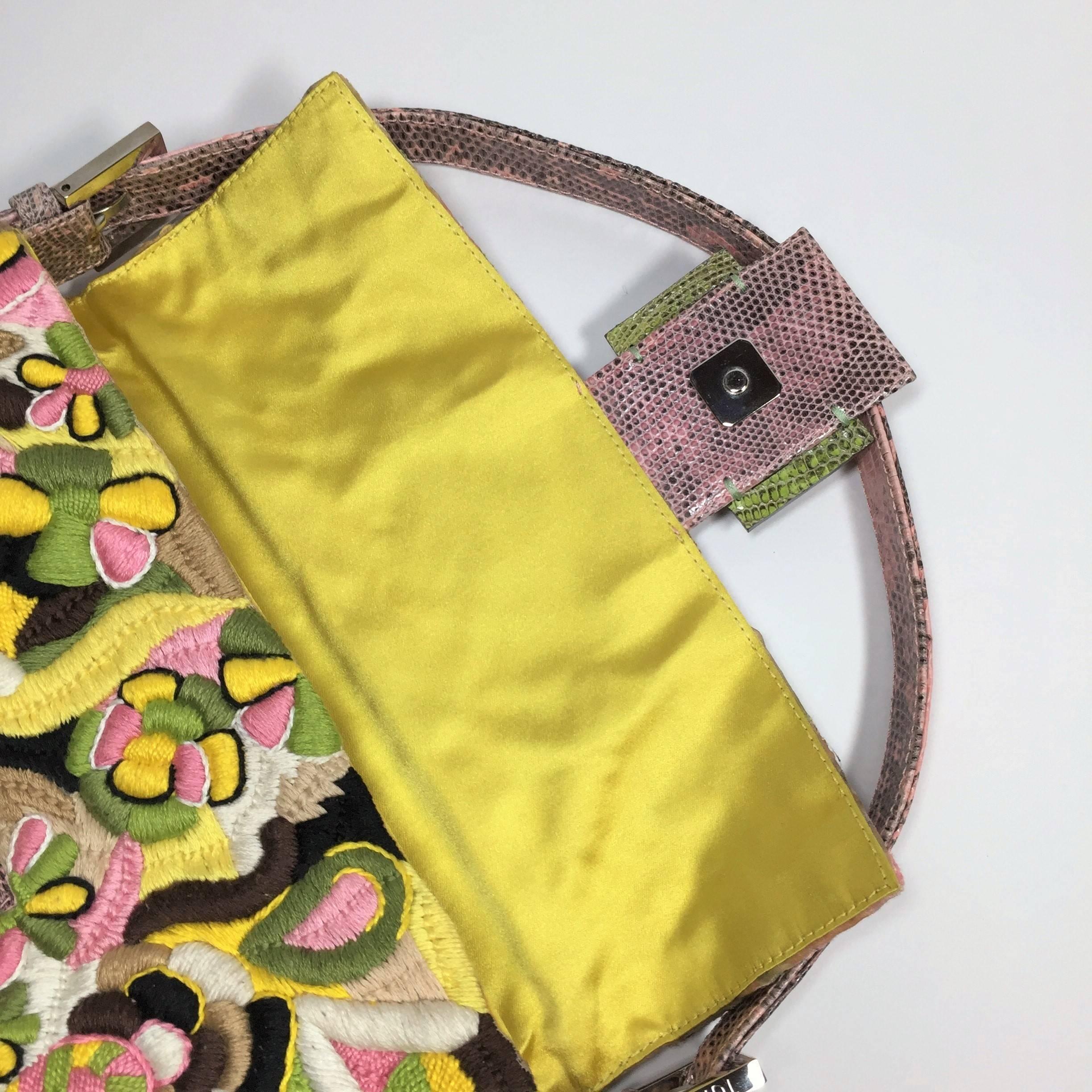 New Vintage Fendi Hand Sewn Embroidered Lizard Baguette Bag 5