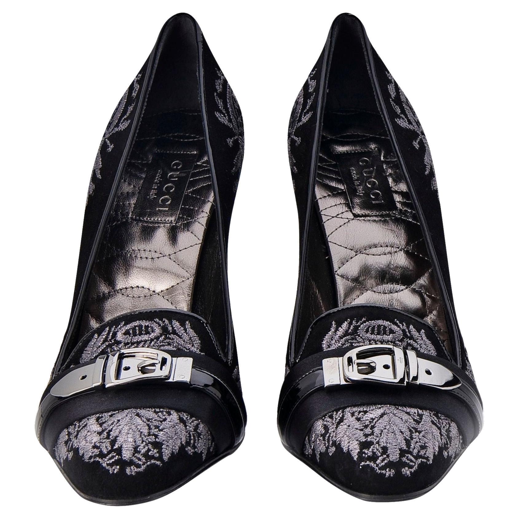 Neu Gucci Laufsteg Wildleder Brokat Schnalle Heels mit Absatz Gr. 36.5