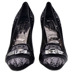 New Gucci Runway Suede Brocade Buckle Heels Sz 36.5