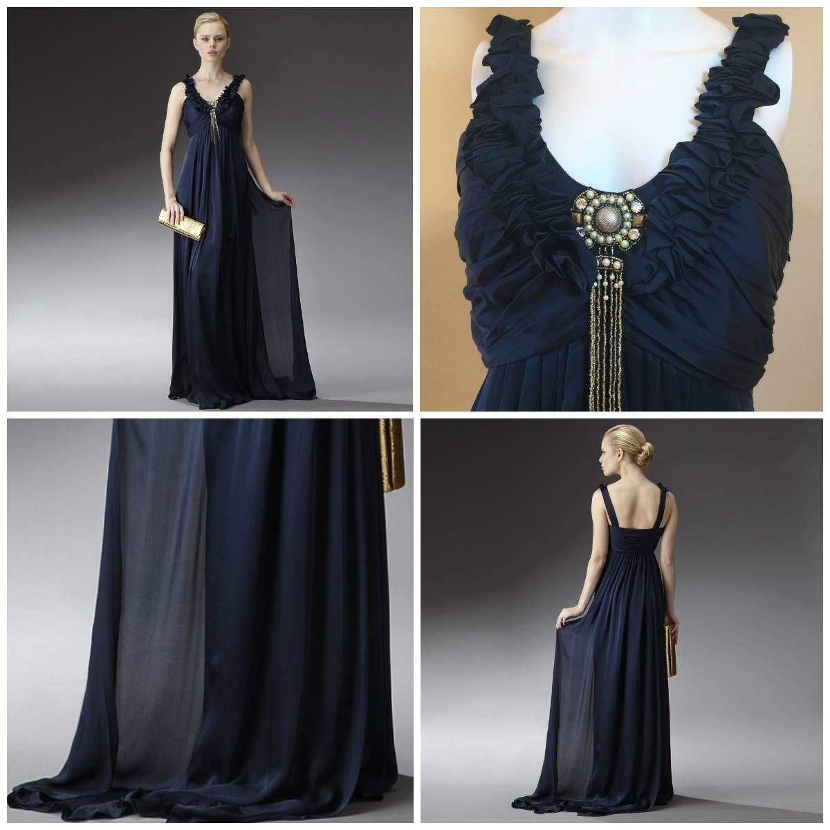 New Badgley Mischka Couture Silk Evening Dress Gown Sz 4 1