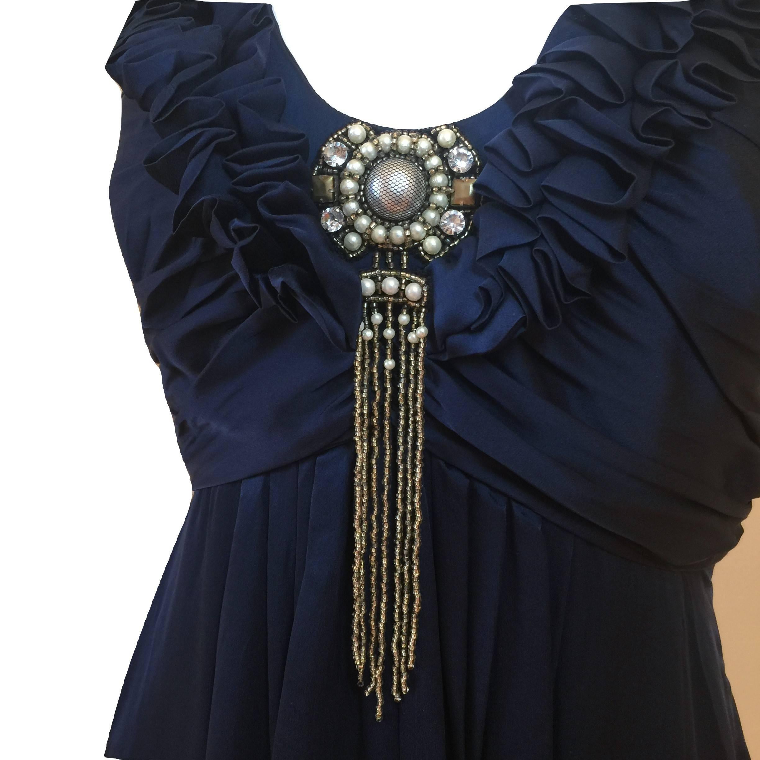 New Badgley Mischka Couture Silk Evening Dress Gown Sz 4 2