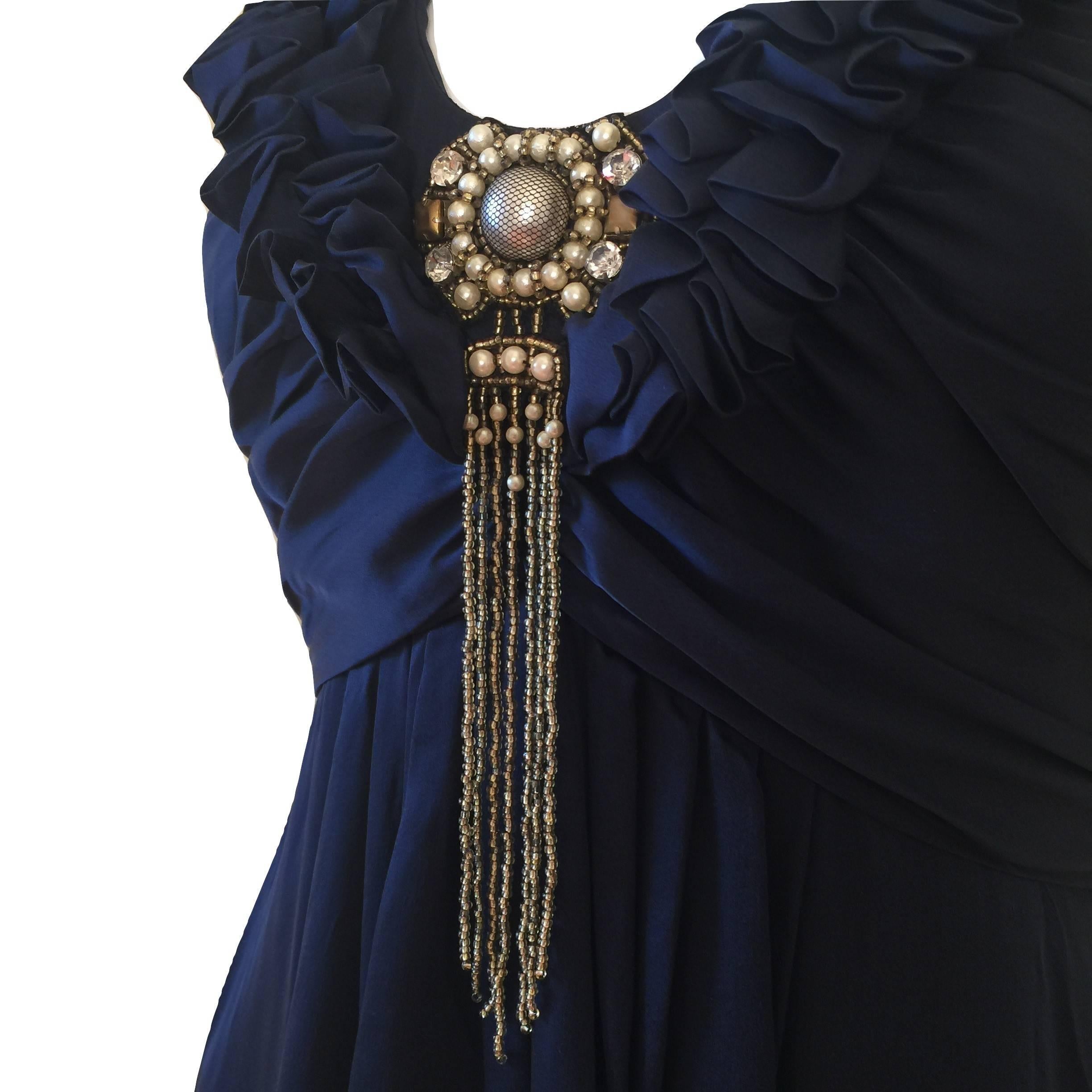 Black New Badgley Mischka Couture Silk Evening Dress Gown Sz 6