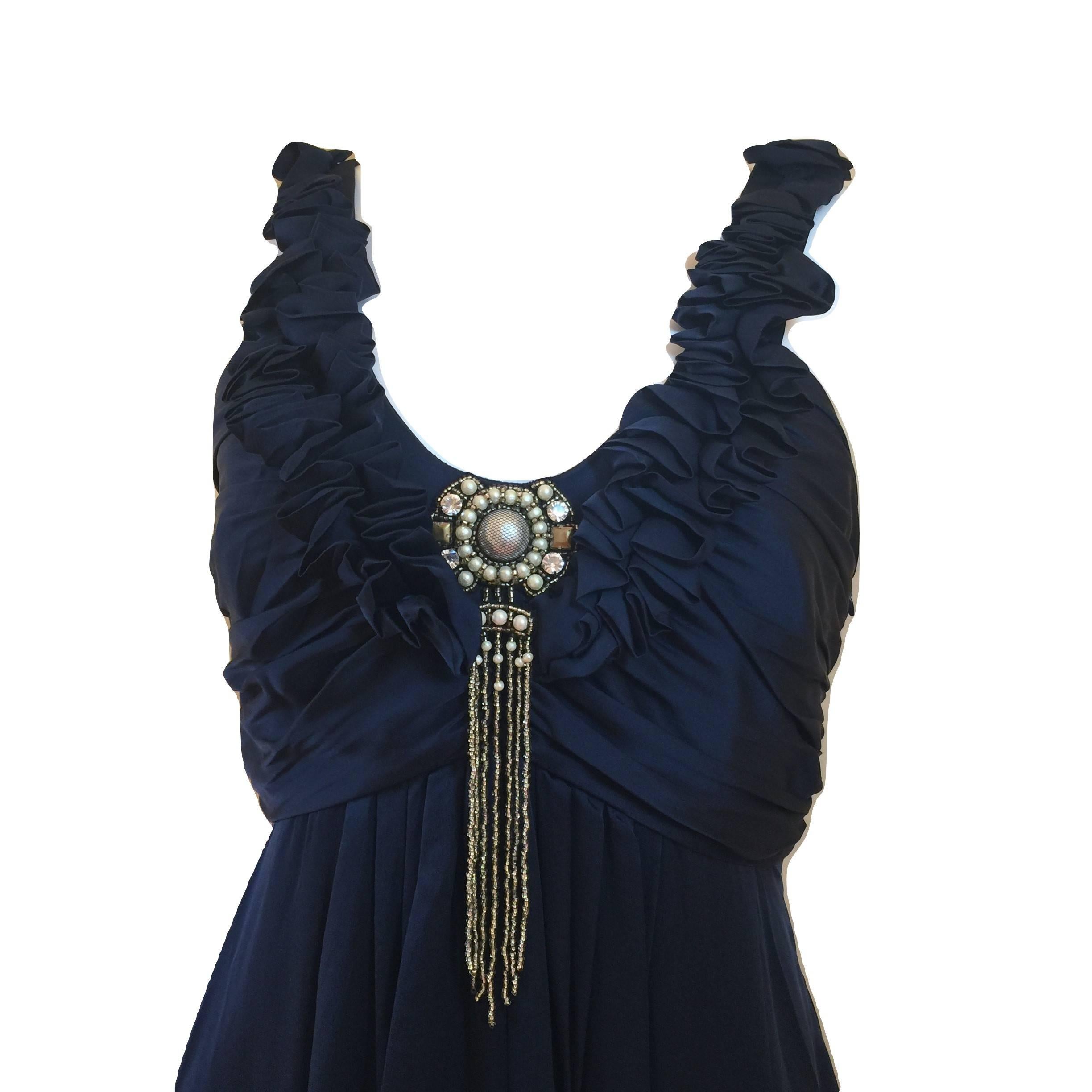 New Badgley Mischka Couture Silk Evening Dress Gown Sz 6 In New Condition In Leesburg, VA