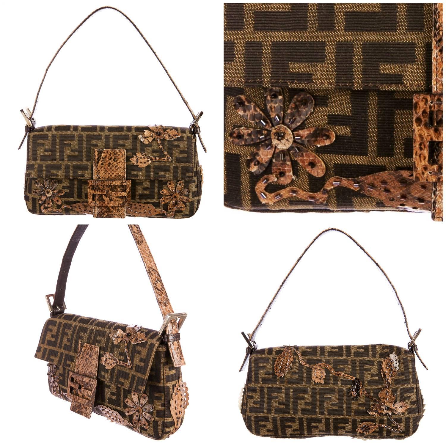 New Fendi Zucca Python Baguette Bag Featured in the 15th Anniversary Book In New Condition In Leesburg, VA