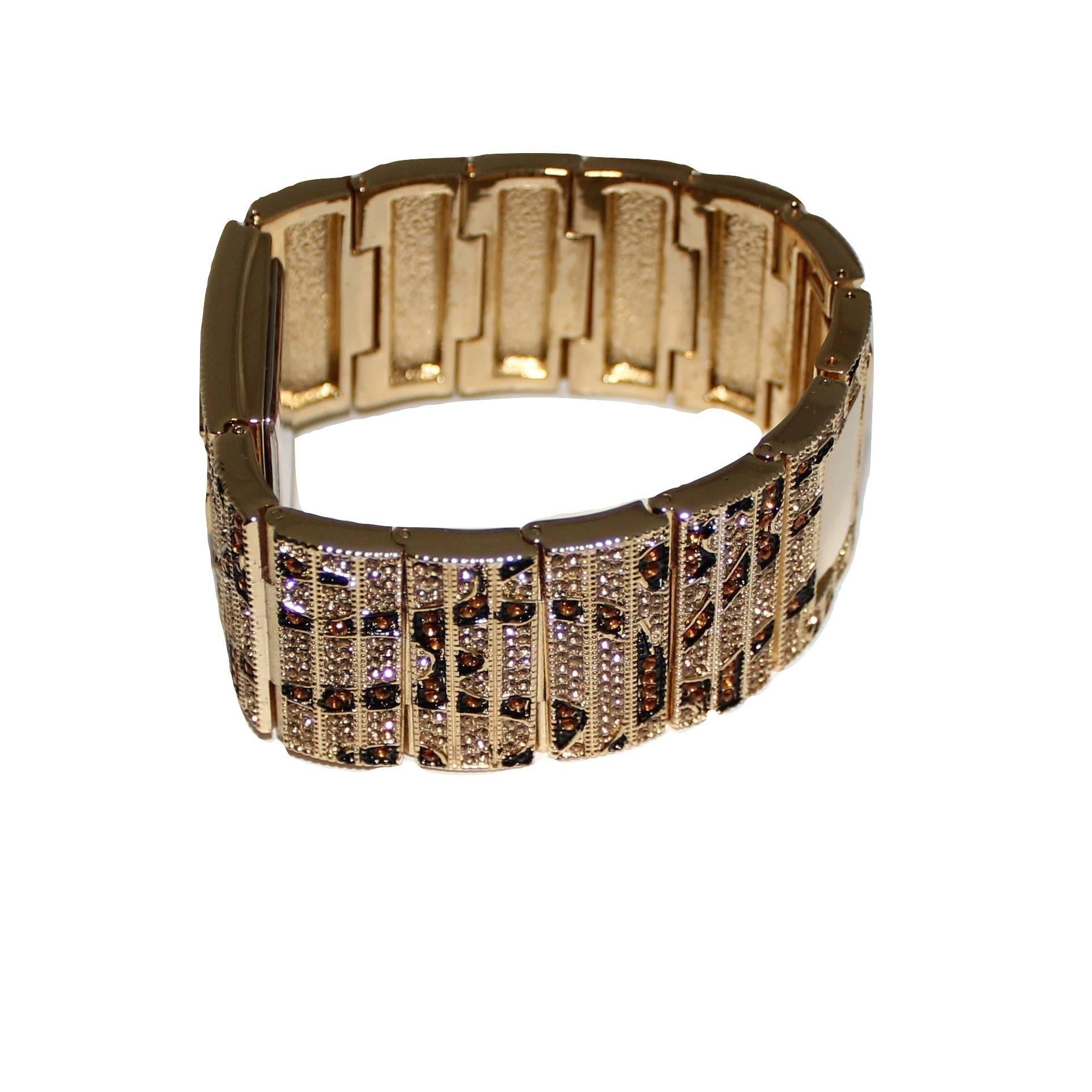 New Kenneth Jay Lane Leopard Link Swarovski Crystal Quartz Wristwatch  3