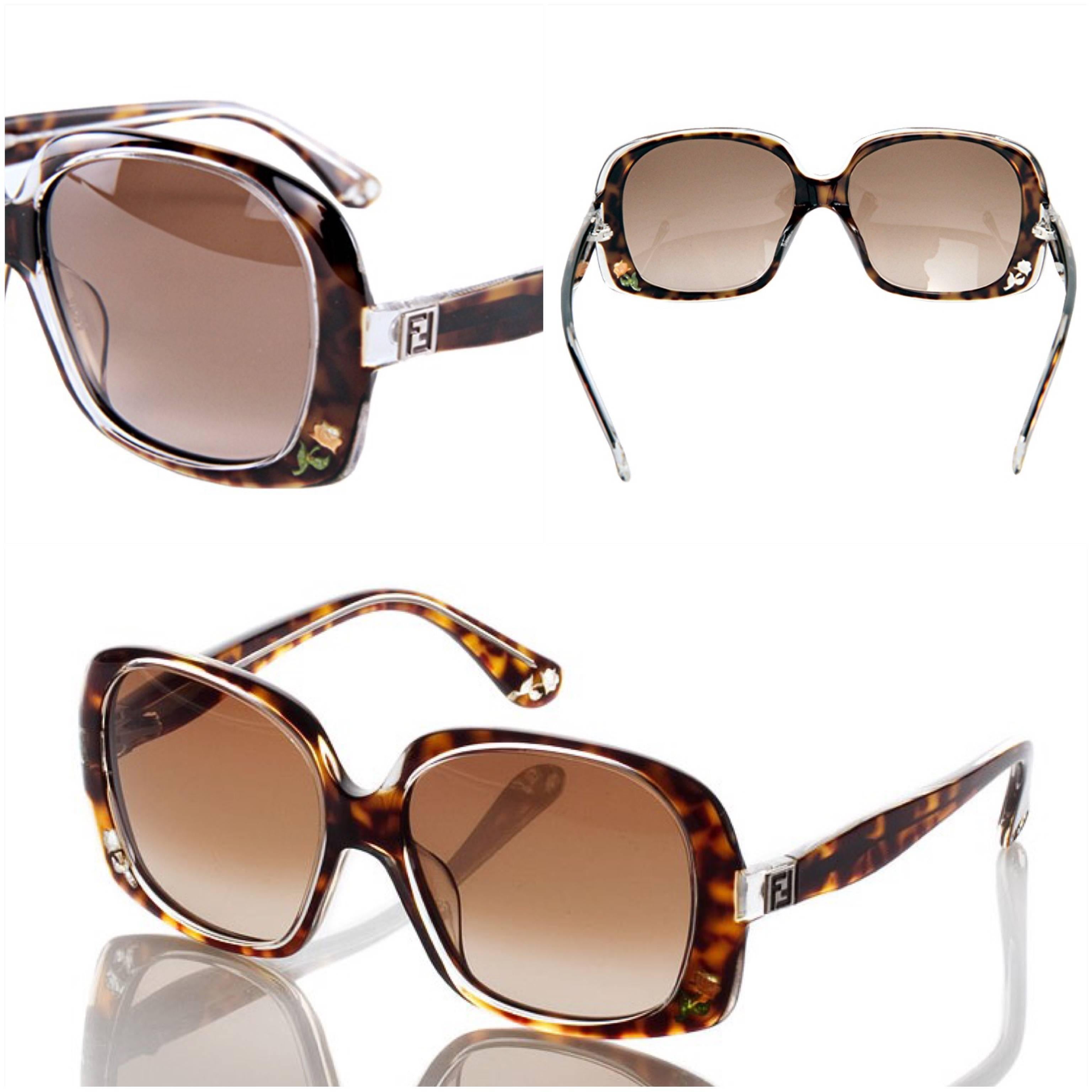  Fendi Rose Sunglasses
Brand New
*Stunning Inlaid Rose Sunglasses
* Tortoise Front & Interior
* Inlaid Rose Detail on the Front & Sides
* Seen on MANY Stars
* FF Details on Temples
* Made in Italy
* 100% UVA/UVB Protection
* Comes with Case &