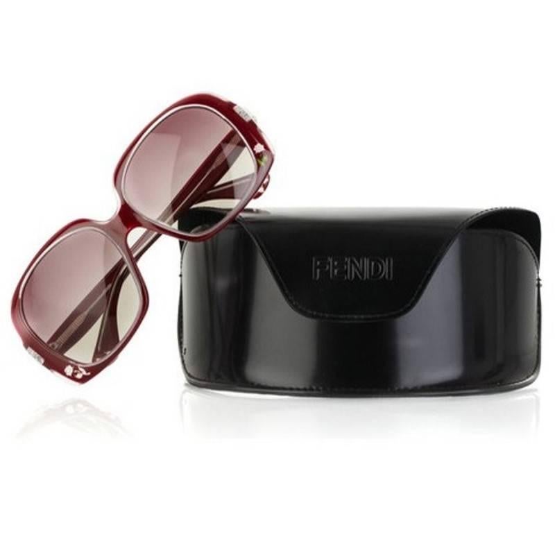New Fendi Deep Red Rose Inlaid Sunglasses With Case 5