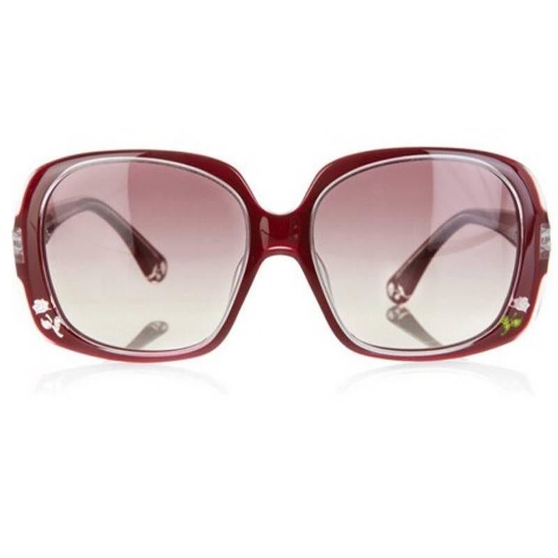 New Fendi Deep Red Rose Inlaid Sunglasses With Case 6
