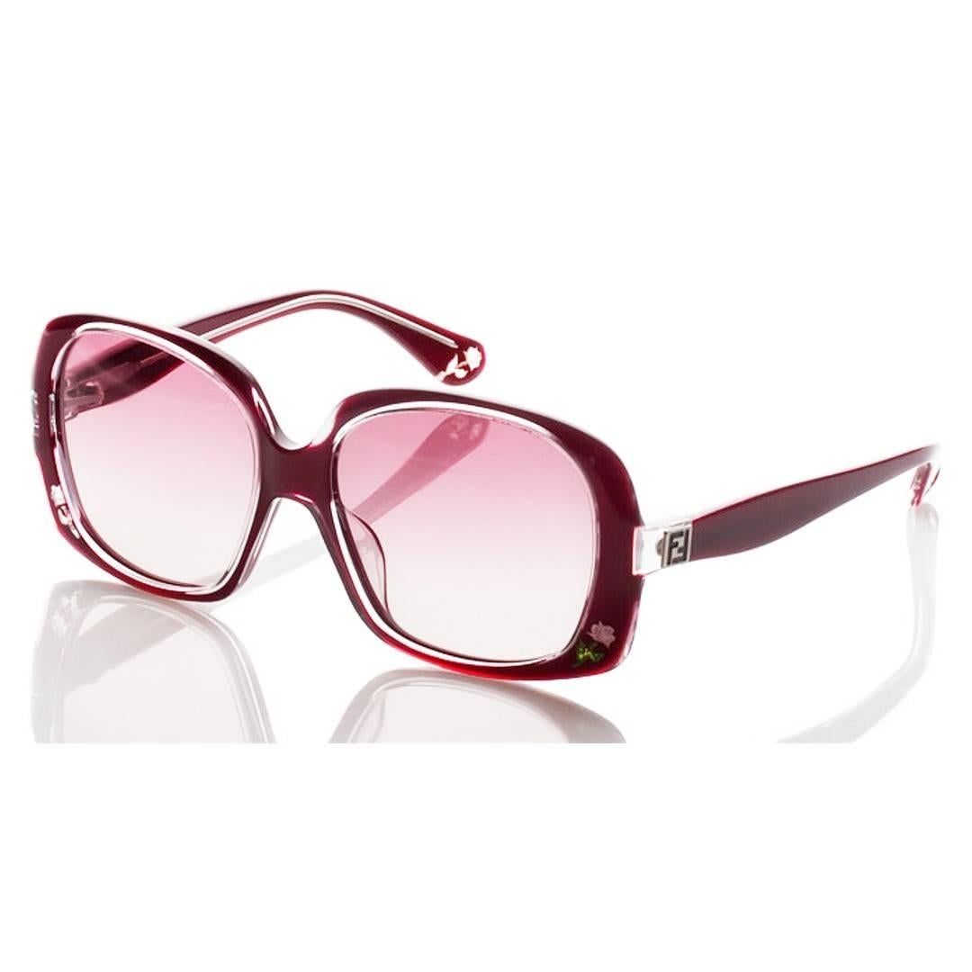 New Fendi Deep Red Rose Inlaid Sunglasses With Case 8